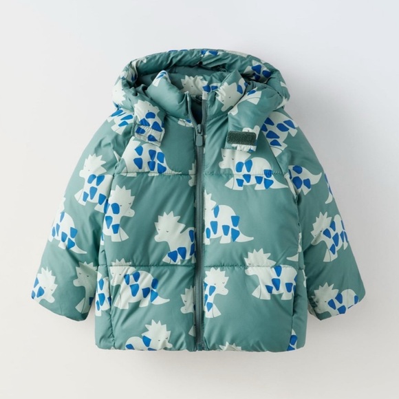 NWT Zara baby boys dinosaur hooded puffer jacket coat size 9-12 12-18 months - Picture 1 of 5